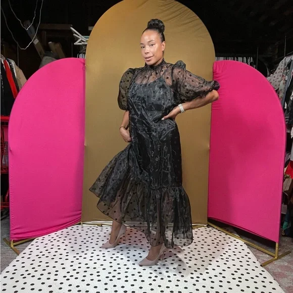 Eloquii Black Sheer Long Sleeve Dress - Picture 1 of 4